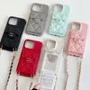 iPhone 15のデザイナー電話ケース14 14 Pro Max Leather Crossbody、Luxury Phone Case Wallet with Chain 13 Pro for Women Shockproof Cover with Card Holder Makeup Mirror