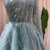 Long Muslim sa ärmen Blue Sharon aftonklänning Dubai Women Midi Engagement Party Dresses For Wedding Formal SS466 ES Mal