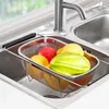 Kitchen Supply Colander Drain Over The Sink Deep Well Oval Stainless Steel Colander Fine Mesh Extendable Handle Foldable Storage 240326