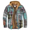 men's Quilted Lined Butt Down Plaid Shirt Add Veet To Keep Warm Jacket With Hood e0PG#