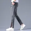 Gratis fartyg 2023 herrar Summer New Straight Leg Casual Pants Mid Rise Zipper Split Thin Fi C7pm#