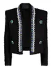 HIGH STREET ist 2024 FW Designer Fashion Womens atemberaubende Strass-Diamanten-Perlen-Tweed-Jacke mit Schalkragen 240311