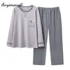 l-5xl Plus Size Autumn Winter Cott Sleepwear Elegant Nightwear Men's Pajamas O-neck Fi Home Suit Fi Loungewear R5P2#