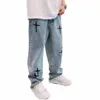Mężczyźni workowate dżinsy 2024 Wiosna jesienna szeroka noga dżinsowe spodnie koreańskie firee streetwear mężczyzna luźne proste spodnie swobodne ubrania A9pg#