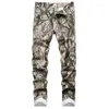 Jeans pour hommes 2024 Printemps Automne Camouflage Imprimer Streetwear Slim Fit Punk Peint Stretch Tendance Poche Denim Cargo Pantalon