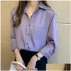 Womens Blouses Shirts Retro Purple Long Sleeve Solid Color Shirt Simple Chiffon Tops And Blouse Women Elegant Clothing Blusas Mujer Q4 Otpoh