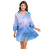 Bikini Cover Up Women Beach Shirts Marble Print Swimsuit Cape 2024 Summer Long Sleeve Tunic Swimwear Outfits