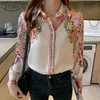 Outono moda floral impressão blusa feminina camisas de cetim senhora do escritório elegante topos manga longa roupas de seda 18440 240326