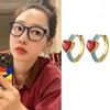 Hoop Earrings Creative C-shaped Smog Blue Drip Oil Round Women Luxury Red Crystal French Female Wedding Party Jewelry