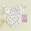 Conjuntos de roupas nascidos bebê menina 4 de julho roupa bandeira americana smocked bolha macacão manga curta ruched bodysuit com faixa de cabeça