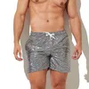 Glänzende, metallisch bedruckte, lockere Strandhose für Herren, Kordelzug-Jogginghose, gerade Hose, Sportshorts, Badeanzug, Fi a1eU #