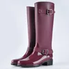 Punk Style Zipper Tall Boots Womens Pure Color Rain Boots Outdoor Rubber Water shoes For Female 36-41 Plus size 240309