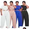 Femmes Plus Taille Survêtements Femmes Vêtements d'été 3XL 4XL 5XL Bandage Sweatsuits à manches courtes T-shirt Pantalon à jambes larges Deux pièces Ensemble Ca Ot6S2