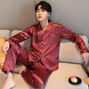 Neue elegante Satin-Männer-Pyjama-Sets LG Butt Nachtwäsche Männlich Slee Home Kleidung Seide Nacht Wear Pijama Big Size Loungewear C8hM #