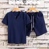 Tute da uomo Tuta da jogging maschile Tuta da uomo Abbigliamento sportivo casual Set con maglietta con scollo a V Pantaloncini con coulisse elastica Solido per l'abbigliamento per la casa