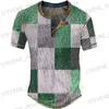 Men's T-Shirts Vintage T-Shirt For Men Cotton T Shirt Plaid Graphic T Printing Short Slve Waffle Henley Shirt Oversized Mens Clothing Tops T240325