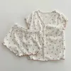 2023 Baby Short Sleeve Clothes Set Summer Cotton Kids Floral Pyjamas Infant Girl 2st Suit Casual Boy Outfits 240314