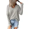 Kvinnors blusar Solid Color Women Blus Soft Long Sleeve V-Hals Warm Fleece Splicing Pullover Shirt Top Ladies Clothing 2024