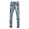 Jeans voor heren, denimbroek van het merk, met versleten broek, blauwe verf, slim-fit modebroek