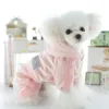 Macacão macacão para cães capuz poddle teddy quente poodle manga listra esportiva vestuário para animais de estimação 2 cores