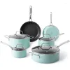 Köksredskap sätter Martha Stewart Lockton Premium nonstick 10 -stycksemalj Tungmätare Aluminiumkrukor och kokkärl Set Blue Us