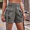 Kvinnors shorts denim lastbyxor avslappnad elastisk midja kvinnor atletiska joggar fitness multi ficka kort jeans streetwear