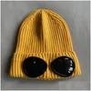 Beanie / Skull Caps CP Compagny Hat Bonnet Company Mens Dos lentes Invierno Sombreros de punto Gafas de piedra Gafas Hombres Gorros Skl Drop Entrega Otsru