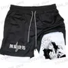 Men's Shorts Anime 2 In 1 Compression Shorts Gojo Satoru Print Performance Sportswear Men GYM Training Workout Male Fitness Sport Shorts T240325