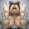 Ombre Ash Blonde spets framspeglar Human Hairdark Roots Chinese 13x4 Human Hair.