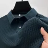 Summer Polo Shirt Mens Korean Style Hollow Short-Sleeved Polo Shirt Ice Silk Business T-shirt MANA Märke Kläder 4xl 240318