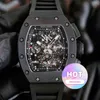 ウォッチデート高級メンズメカニクスウォッチ腕時計カーボンファイバーブラックテクノロジーディスク空のlウォッチメカニカルライスハンドワインバレルシェイプ高品質
