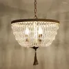 Lustres Loft chambre perles de cristal corde 3 lumières lustre éclairage français salle à manger Suspension lumière lampe de cuisine nordique