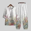 Zweiteilige Hosen für Damen, 2 Teile/satz, lässiges Outfit, elastischer Bund, Oberteil-Set, Sommer, bunter Blumendruck