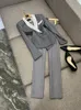 2024 Spring Grey Solid Color Two Piece Pants Set Black Long Sleeve Lapel Neck Paneled Blazers Top + Long Pants Set Two Piece Suits 4x216356