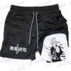 Men's Shorts Anime 2 In 1 Compression Shorts Gojo Satoru Print Performance Sportswear Men GYM Training Workout Male Fitness Sport Shorts T240325