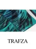 Arbetsklänningar Trafza 2024 Autumn Suits For Women Fashion Mesh Oregelbundet tryck med veck mantel toppar mångsidig showkurva kvinnors kjol