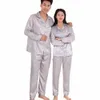 Seide Satin Männer Pyjamas Set Fi Nachtwäsche Paar Einfarbig LG Hülse Anzug Frühling Herbst Seidig Nachthemd Robe Kleidung 96bt #