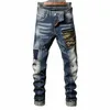 Fi Designer Men Dżinsy Retro Blue Splated Designer Ripped Dżinsy Men Camoue Camoue Pocket Hip Hop Denim Pants Hombre S9bx#