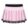 Sexy Skirt Set women underwear Sissy Crossdresser clothing lace decoration pleats sexy tight fitting role-playing satin mini skirt pajamas 24326