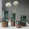 Пленки, роскошная большая ваза для цветов для украшения гостиной, скандинавский домашний декор, стеклянные вазы, цветочный горшок с деревянной основой для украшения рабочего стола