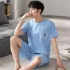 PIJAMAS 세트 PJ 잠자기 잠자기 파자마 바지 격자 홈웨어 남성용 여름 격자 무늬 정장 Pajama Loungewear Casual Short Men X1HA#