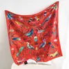 Sarongs 90 cm Foulard en soie sergé bouclé à la main pour femme Foulard carré à motif de punaise de lit et d'oiseau enveloppé avec des foulards Echarpe bandeau pour femme 240325