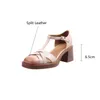 Dress Shoes Women Sandals Split Leather Cover Toe Casual Buckle Strap Summer For Round High Heels