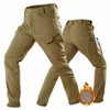 winter Fleece Warm Cargo Pants Men Military Shark Skin Soft Shell Straight Trousers Outdoor Waterproof Multi-pocket Army Pant Y0Df#