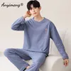 L-4XL Ensemble de pyjamas pour hommes Automne Hiver Pyjama HQ Cott Vêtements de nuit de loisirs pour hommes Lg Manches Pijamas Pyjamas élégants pour hommes G9VY #