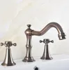 Robinets d'évier de salle de bains, Bronze huilé marron monté sur le pont, double poignées, robinet de lavabo à 3 trous largement répandus, robinets d'eau Mnf588