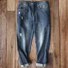 Maden Jeans déchirés décontractés pour hommes Tissu en denim brossé Pantalon à neuf points Amekaji Pantalon droit vintage Cowboy Jeans amples N1s5 #