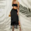 Work Dresses 2024 Summer Hollow-Out Bikini Smock Wrap Breast Long Skirt 2-Piece Lace Fringe Beach Sun Protection Y Solid Color Drop De Otazz