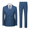 Costumes pour hommes 2024 costume rayé trois pièces Double fente robe de mariée élégante vêtements de luxe