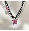 Chains Pink Butterfly Pendant Double Stacked Necklace Female Light Luxury Temperament Clavicle Chain Sweet Cool Wind